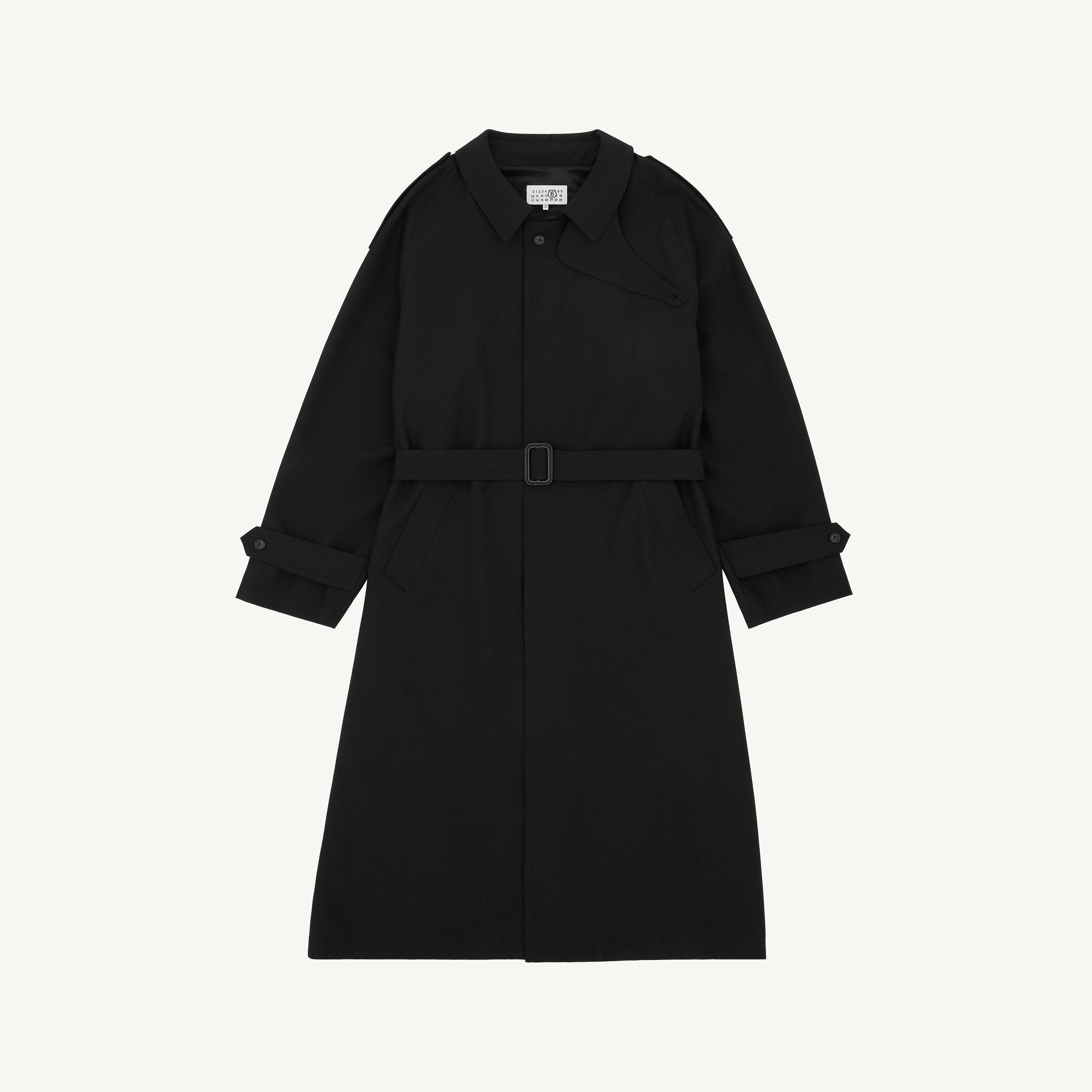 Mm6 Maison Margiela Belted Wool Trench Coat In Black