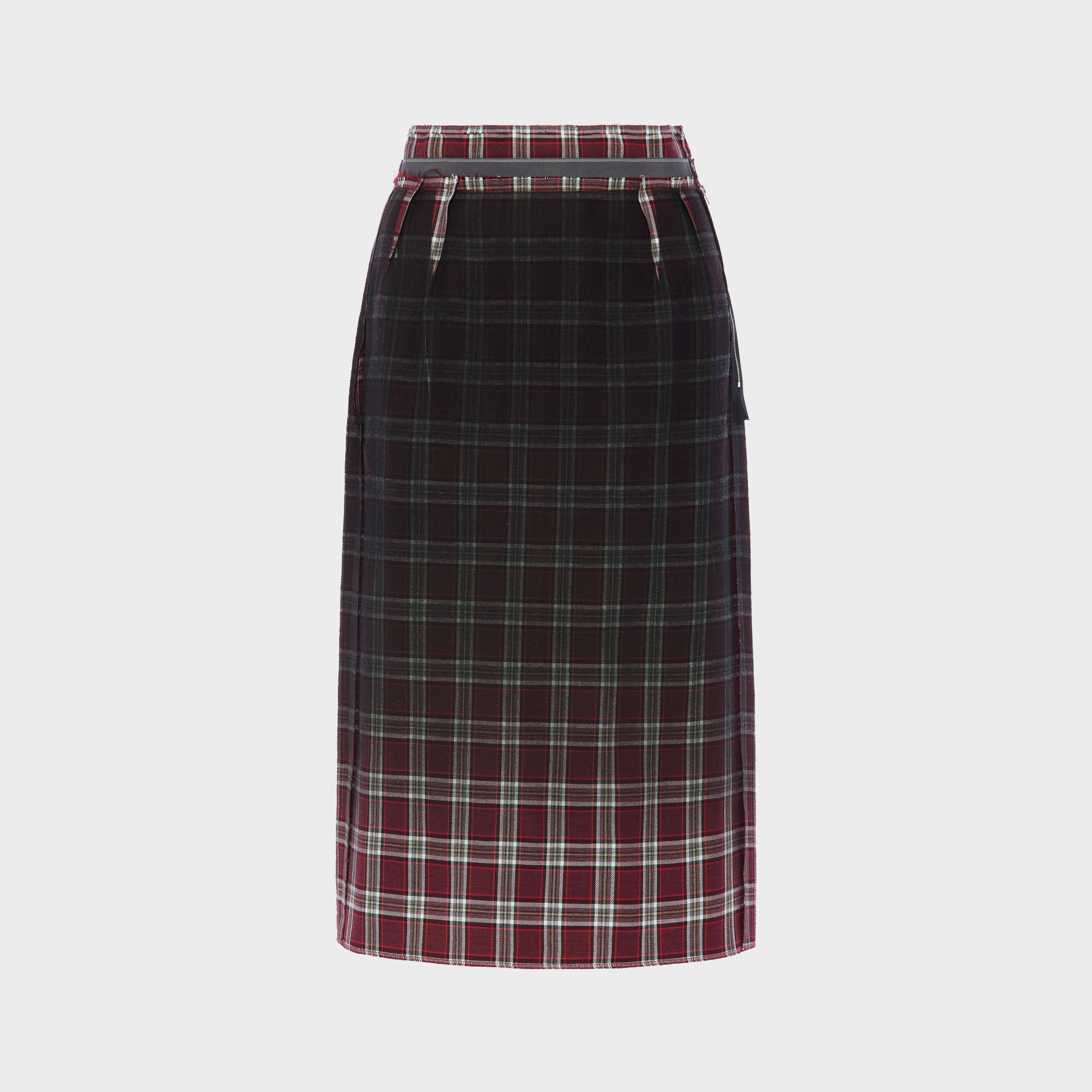 Maison Margiela Womens Burgundy White Tartan-check Wool-blend Midi Skirt In Black