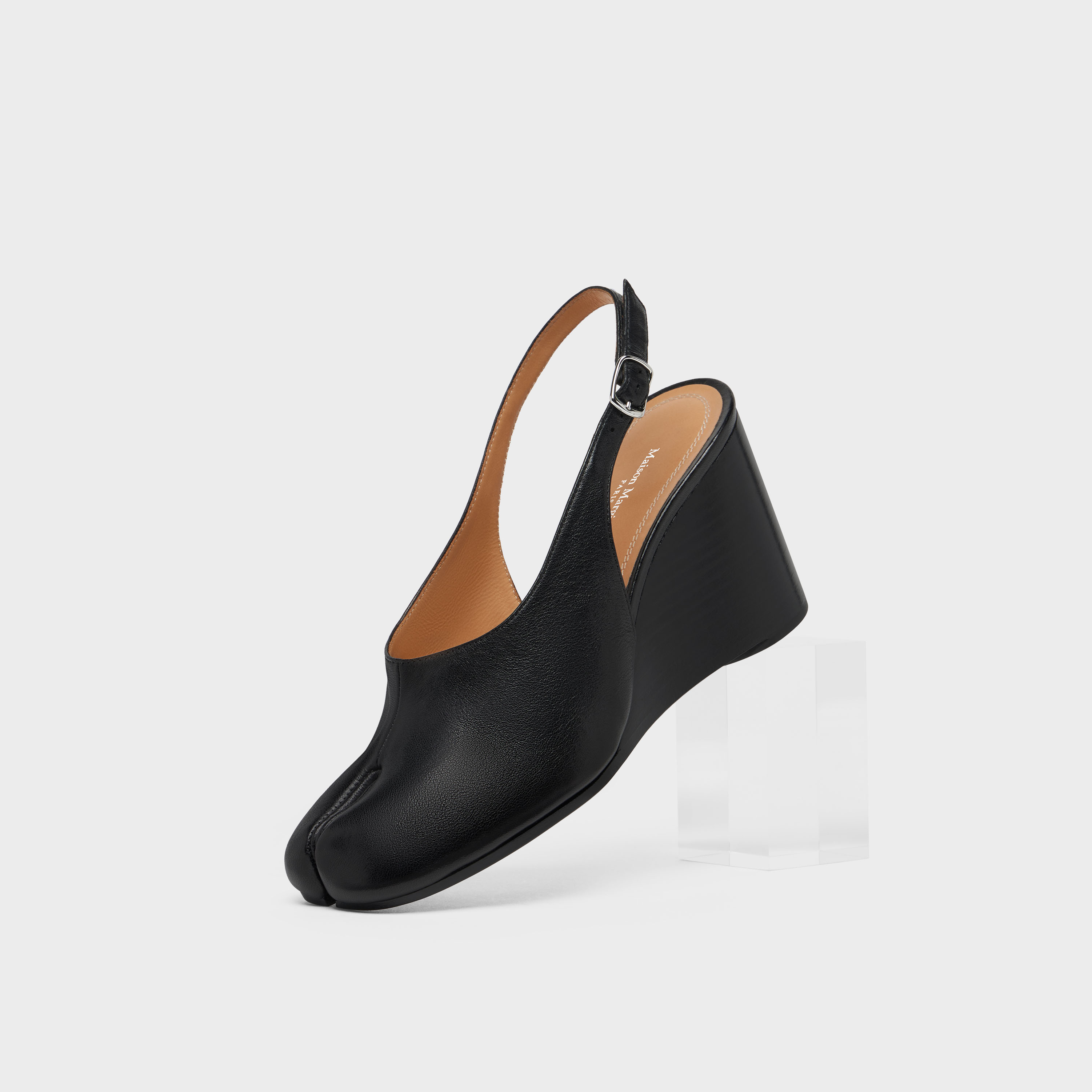 Maison Margiela Womens Black Tabi Leather Slingback Wedges Eur 36 / 3 Uk